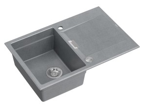 Quadron Unique Zlewozmywak granitowy jednokomorowy 76*50*21,5 cm z ociekaczem OWEN 111 SILVER STONE z syfonem Push-2-Open w kolorze stalowym-DARMOWA DOSTAWA