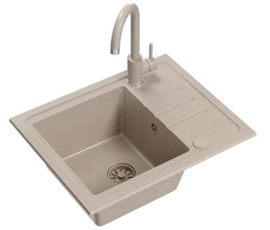 Quadron POP GRANITLOVE Zlewozmywak granitowy jednokomorowy 55*44*17,5 cm z ociekaczem BEN 116 GRANITEQ  river sand z odpływem z tworzywa PBT river sand z baterią KATE river sand kolor beżowy