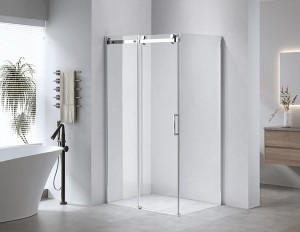 HYDROSAN Kabina prysznicowa prostokątna narożna 90x100x190 drzwi przesuwne na rolkach ze ścianką boczną chrom szkło transparentne uniwersalna z powłoką Nano Glass KZ202A-100X90