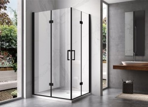HYDROSAN Kabina prysznicowa prostokątna narożna 80x110x195 drzwi podwójne składane czarna szkło transparentne uniwersalna z powłoką Nano Glass KZ12C-BL-110X80