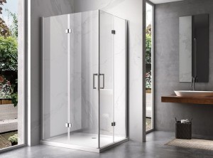 HYDROSAN Kabina prysznicowa prostokątna narożna 90x100x195 drzwi podwójne składane chrom szkło transparentne uniwersalna z powłoką Nano Glass  KZ13A-100X90