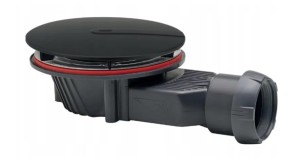 SCHEDPOL Schedline Collection Syfon brodzikowy SUPERSLIM  z grzybkiem czarnym mat poziomy średnica 90 mm - suchy syfon  SDBD40WB