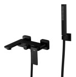CORSAN - Bateria TRINO wannowa ścienna z punktowym zestawem natryskowym czarna CMZ056BL - DARMOWA DOSTAWA