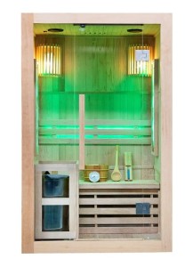 HYDROSAN SAUNA FIŃSKA SUCHA KEMI1 PROSTOKĄTNA WYSOKOTEMPERATUROWA 1-2 OSOBOWA 120x105x190 cm  Z PIECEM HARVIA 3,5KW  I PANELAMI SOLNYMI