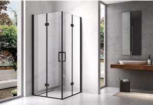 HYDROSAN Kabina prysznicowa kwadratowa narożna 100x100x195 drzwi podwójne składane czarna szkło transparentne uniwersalna z powłoką Nano Glass KZ08D-BL-100