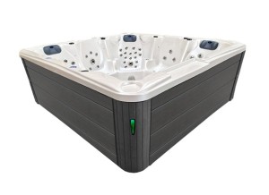 HYDROSAN - Wanna SPA Jacuzzi ogrodowe z hydromasażem 5-osobowa 230x230 cm BIAŁA PERŁA OBUDOWA CIEMNO-SZARE DREWNO SPA702