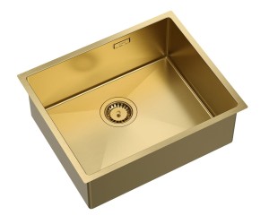 Quadron Unique Zlewozmywak stalowy jednokomorowy podwieszany/wpuszczany 54*44*19 cm ANTHONY 60 SteelQ PVD kolor złoty-DARMOWA DOSTAWA