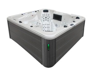 HYDROSAN - Wanna SPA Jacuzzi ogrodowe z hydromasażem 6-osobowa 230x230 cm BIAŁA PERŁA OBUDOWA CIEMNO-SZARE DREWNO SPA703A