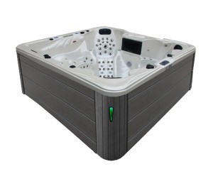 HYDROSAN - Wanna SPA Jacuzzi ogrodowe z hydromasażem 6-osobowa 230x230 cm CAPPUCCINO OBUDOWA CIEMNO-SZARE DREWNO SPA703A