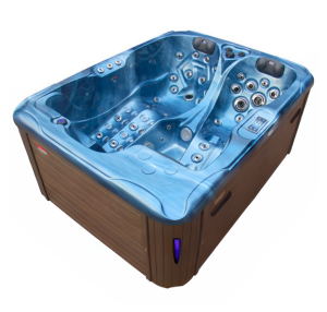 HYDROSAN - Wanna SPA Jacuzzi ogrodowe z hydromasażem 3-osobowa 210x160 cm NIEBIESKA FALA OCEANU OBUDOWA KAWA SPA102