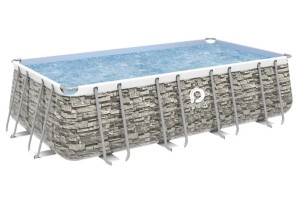 VELACO Basen ogrodowy stelażowy prostokątny AVENLI ROCKY 400x200x99 cm w zestawie  z pompą  filtrującą kolor SZARY