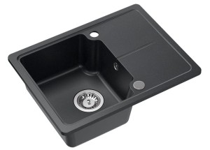 Quadron POP Zlewozmywak granitowy jednokomorowy 58*44*18 cm z ociekaczem JOHNNY BABY  116 GRANITEQ  black dotted ze stalowym odpływem