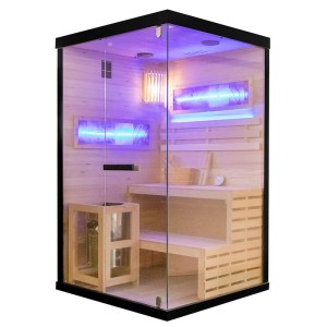 HYDROSAN SAUNA FIŃSKA SUCHA LARK1 PROSTOKĄTNA WYSOKOTEMPERATUROWA 1-2 OSOBOWA 120x120x200 cm  Z PIECEM HARVIA 3,5KW  I PANELAMI SOLNYMI