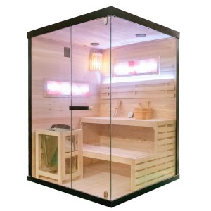 HYDROSAN SAUNA FIŃSKA SUCHA LARK3 PROSTOKĄTNA WYSOKOTEMPERATUROWA 3-4 OSOBOWA 140x150x200 cm  Z PIECEM HARVIA 4,5KW  I PANELAMI SOLNYMI