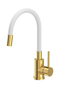 Quadron POP Bateria zlewozmywakowa stalowa MAGGIE kolor złoty z elastyczną białą wylewką