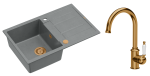 Quadron Unique Zlewozmywak granitowy jednokomorowy 78*50*22 cm z ociekaczem MORGAN 111 SILVER STONE z syfonem Push-2-Open w kolorze miedzianym z baterią RACHEL Q LINE kolor miedziany-DARMOWA DOSTAWA