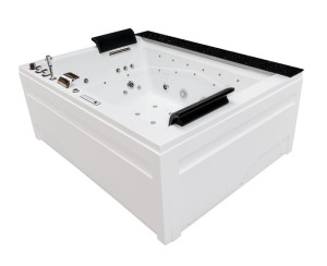 HYDROSAN - Wanna z hydromasażem KALAMBO 914 Z OBUDOWĄ 2-osobowa 190x150 cm BIAŁA Z CZARNĄ PÓŁKĄ