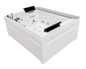 HYDROSAN - Wanna z hydromasażem KALAMBO 914 Z OBUDOWĄ 2-osobowa 190x150 cm BIAŁA Z BIAŁĄ PÓŁKĄ