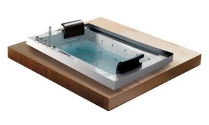 HYDROSAN - Wanna z hydromasażem KALAMBO 914 DO ZABUDOWY 2-osobowa 190x150 cm BIAŁA Z CZARNĄ PÓŁKĄ