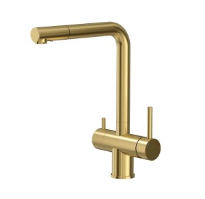 Quadron  Unique Bateria zlewozmywakowa trójdrożna  ELLEN stalowa z wyciąganą wylewką oraz funkcją podłączenia filtra  kolor złoty -DARMOWA DOSTAWA