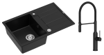 Quadron Unique Zlewozmywak granitowy jednokomorowy 78*50*22 cm z ociekaczem MORGAN 111 PURE CARBON z syfonem Push-2-Open w kolorze stalowym z baterią MARILYN Q LINE PURE CARBON z ruchomą wylewką kolor czarny mat-DARMOWA DOSTAWA