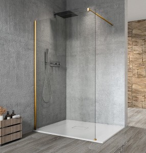 GELCO Kabina prysznicowa narożna VARIO GOLD MATT WALK IN 130x200 profil złoty mat, szkło przezroczyste z powłoką Coated Glass bez wspornika GX1213-01