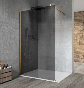 GELCO Kabina prysznicowa narożna VARIO GOLDMATT WALK IN  130x200 profil złoty mat szkło dymione z powłoką Coated Glass bez wspornika GX1313-01