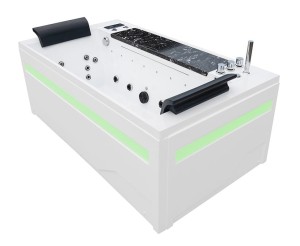 HYDROSAN - Wanna z hydromasażem MONTANA 925 Z OBUDOWĄ 2-osobowa 180x100 cm BIAŁA Z CZARNĄ PÓŁKĄ