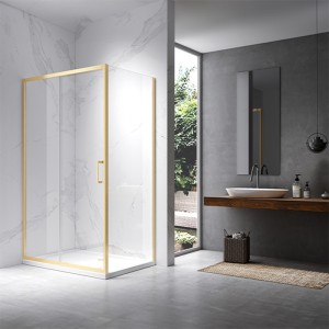 HYDROSAN Kabina prysznicowa prostokątna narożna 90x120x195 drzwi przesuwne  ze ścianką boczną złota szczotkowana szkło transparentne uniwersalna z powłoką Nano Glass KZ104C-GL-BR-120X90