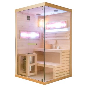 HYDROSAN SAUNA FIŃSKA SUCHA LARK1-WD PROSTOKĄTNA WYSOKOTEMPERATUROWA 1-2 OSOBOWA 120x120x200 cm  Z PIECEM HARVIA 3,5KW  I PANELAMI SOLNYMI