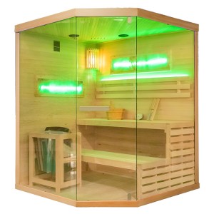 HYDROSAN SAUNA FIŃSKA SUCHA LARK4-WD PIĘCIOKĄTNA WYSOKOTEMPERATUROWA 4-5 OSOBOWA 150x150x200 cm  Z PIECEM HARVIA 6KW  I PANELAMI SOLNYMI