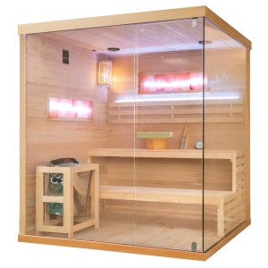 HYDROSAN SAUNA FIŃSKA SUCHA LARK5-WD PROSTOKĄTNA WYSOKOTEMPERATUROWA 4-5 OSOBOWA 180x160x200 cm  Z PIECEM HARVIA 6KW  I PANELAMI SOLNYMI