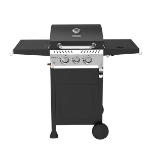 VELACO Grill gazowy ogrodowy APOLLO-A 112x53x102 cm z rusztem żeliwnym pokrywą i półkami o mocy 8,5 KW  kolor CZARNY
