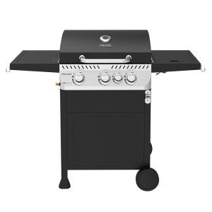 VELACO Grill gazowy ogrodowy APOLLO-B 123x53x102 cm z rusztem żeliwnym pokrywą i półkami o mocy 11,5 KW  kolor CZARNY