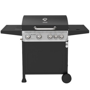 VELACO Grill gazowy ogrodowy APOLLO-C 135x53x102 cm z rusztem żeliwnym pokrywą i półkami o mocy 14,5 KW  kolor CZARNY