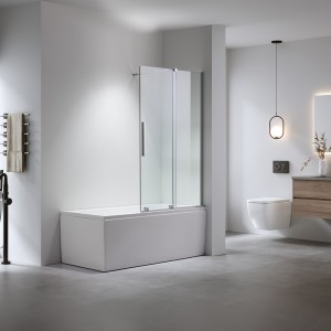 HYDROSAN Parawan nawannowy dwuczęściowy  ASTRA 85x150 cm drzwi przesuwne chrom szkło transparentne  z powłoką Nano Glass