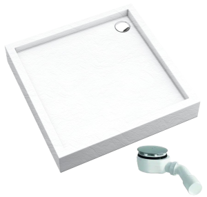 SCHEDPOL SCHEDLINE COLLECTION Brodzik kwadratowy zintegrowany FAVORY PLUS WHITE STONE (biały kamień) 80x80x16 z systemem STABILSOUND PLUS 3ST.F1K-8080/B/ST GRATIS SYFON 90 MM-Darmowa dostawa