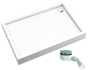 SCHEDPOL SCHEDLINE COLLECTION Brodzik prostokątny zintegrowany FAVORY PLUS WHITE STONE (biały kamień) 90x100x16 z systemem STABILSOUND PLUS 3ST.F1P-90100/B/ST GRATIS SYFON 90 MM-Darmowa dostawa