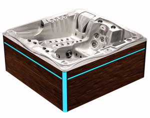 HYDROSAN - Wanna SPA Jacuzzi ogrodowe z hydromasażem 5-osobowa 210x210 cm CAPPUCCINO OBUDOWA BRĄZOWA DESKA F21 SPA747