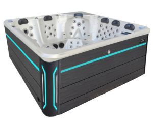 HYDROSAN - Wanna SPA Jacuzzi ogrodowe z hydromasażem 6-osobowa 220x220 cm BIAŁA PERŁA OBUDOWA SZARA DESKA F24 SPA743