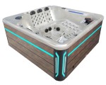 HYDROSAN - Wanna SPA Jacuzzi ogrodowe z hydromasażem 6-osobowa 220x220 cm BIAŁA PERŁA OBUDOWA BRĄZOWA DESKA F21 SPA743