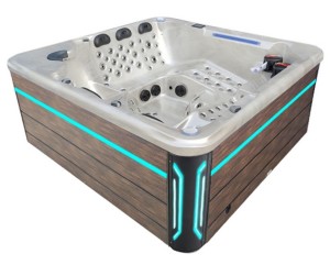 HYDROSAN - Wanna SPA Jacuzzi ogrodowe z hydromasażem 6-osobowa 220x220 cm BIAŁA PERŁA OBUDOWA BRĄZOWA DESKA F21 SPA743