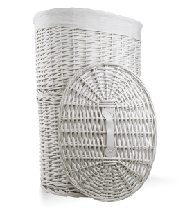 CORSAN - Kosz wiklinowy na pranie BIAŁY OWALNY z wyściółką ECRU 46x33x66 cm 730XL