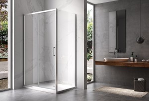 HYDROSAN Kabina prysznicowa prostokątna narożna 90x120x195 drzwi przesuwne  ze ścianką boczną chrom szkło transparentne uniwersalna z powłoką Nano Glass ZES-KZ104C-120X90