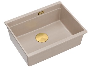 Quadron Unique Zlewozmywak granitowy jednokomorowy podwieszany 56*45*21,5 cm LOGAN 100 PEARL BEIGE z syfonem save space w kolorze złotym-DARMOWA DOSTAWA