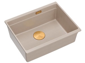 Quadron Unique Zlewozmywak granitowy jednokomorowy podwieszany 56*45*21,5 cm LOGAN 100 PEARL BEIGE z syfonem save space w kolorze miedzianym-DARMOWA DOSTAWA