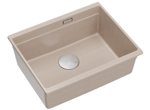 Quadron Unique Zlewozmywak granitowy jednokomorowy podwieszany 56*45*21,5 cm LOGAN 100 PEARL BEIGE z syfonem save space w kolorze stalowym-DARMOWA DOSTAWA