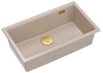 Quadron Unique Zlewozmywak granitowy jednokomorowy wpuszczany 76*45*23,5 cm LOGAN 110 PEARL BEIGE z syfonem save space w kolorze złotym-DARMOWA DOSTAWA 