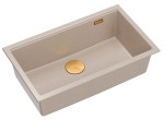 Quadron Unique Zlewozmywak granitowy jednokomorowy wpuszczany 76*45*23,5 cm LOGAN 110 PEARL BEIGE z syfonem save space w kolorze miedzianym-DARMOWA DOSTAWA 
