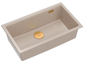 Quadron Unique Zlewozmywak granitowy jednokomorowy wpuszczany 76*45*23,5 cm LOGAN 110 PEARL BEIGE z syfonem save space w kolorze miedzianym-DARMOWA DOSTAWA 